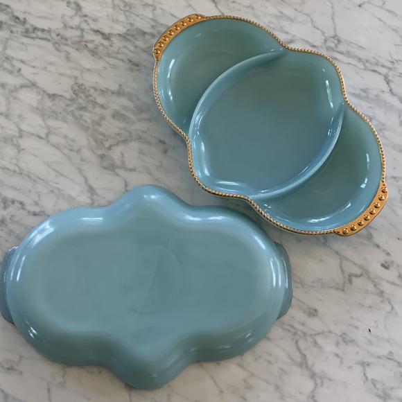 Individual Fire King turquoise divided platter - Picture 4 of 4
